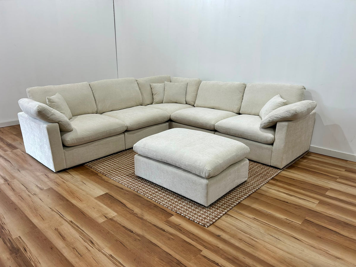 Nest | Cream | Corner Sectional | 5pc Corner + Ottoman