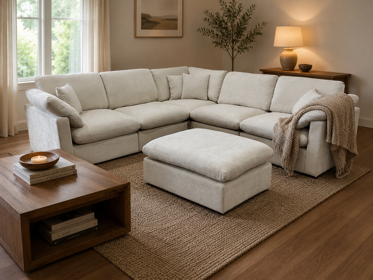 Nest | Cream | Corner Sectional | 5pc Corner + Ottoman