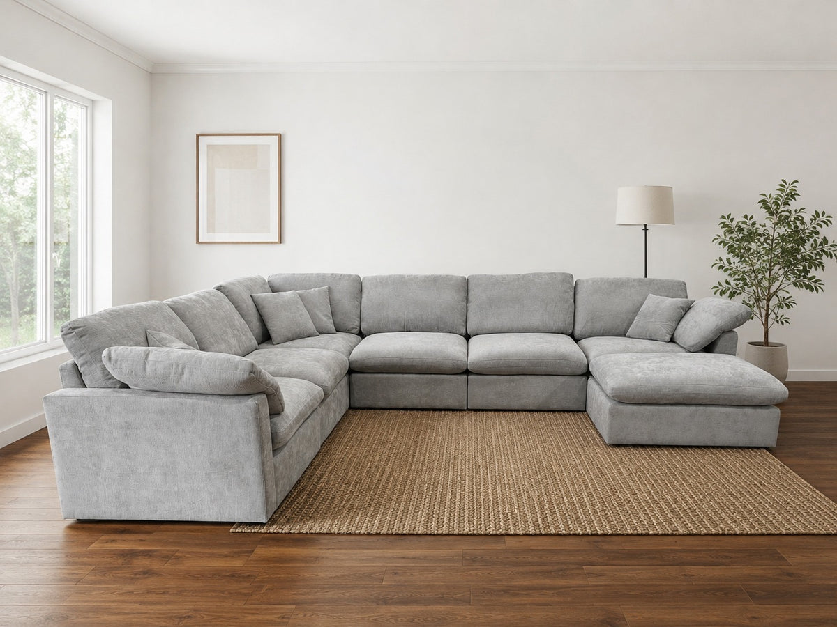 Nest | Light Grey | Corner Sectional | 6pc Corner + Ottoman