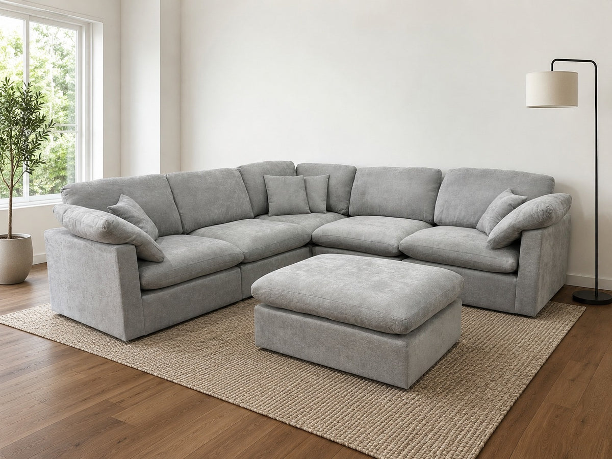 Nest | Light Grey | Corner Sectional | 5pc Corner + Ottoman