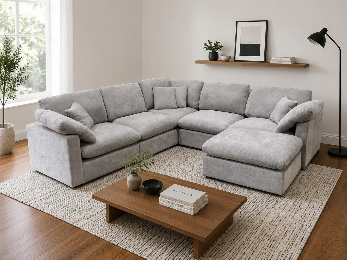 Nest | Light Grey | Corner Sectional | 5pc Corner + Ottoman