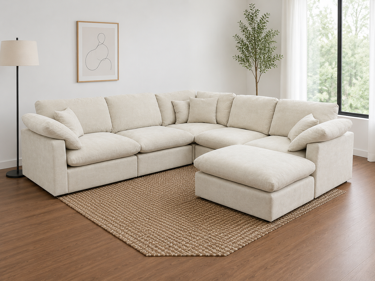 Nest | Cream | Corner Sectional | 5pc Corner + Ottoman