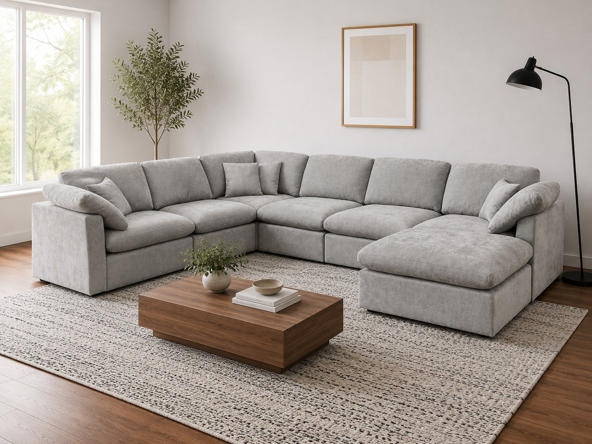 Nest | Light Grey | Corner Sectional | 6pc Corner + Ottoman