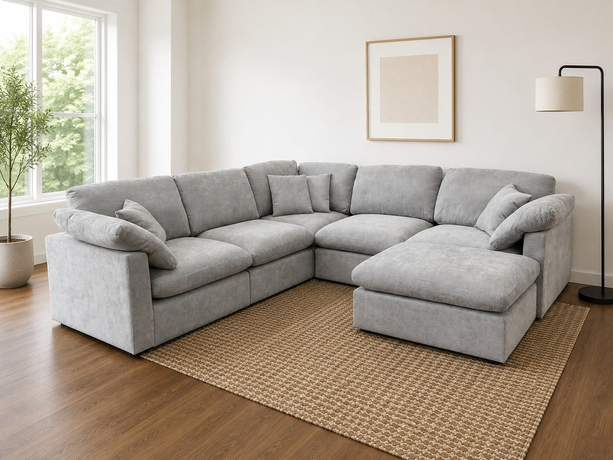 Nest | Light Grey | Corner Sectional | 5pc Corner + Ottoman