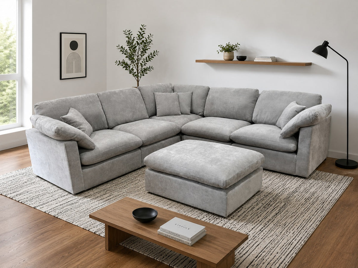 Nest | Light Grey | Corner Sectional | 5pc Corner + Ottoman