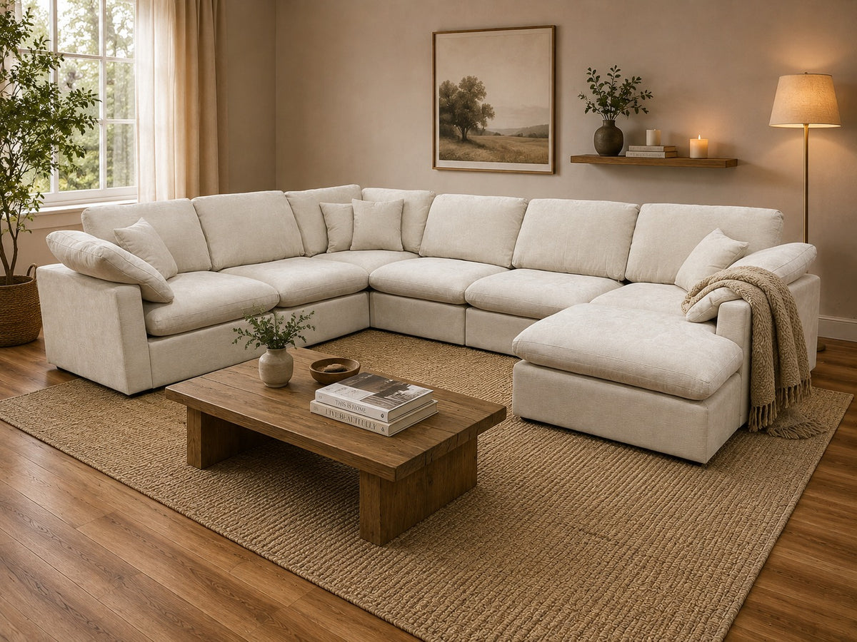 Nest | Cream | Corner Sectional | 6pc Corner + Ottoman