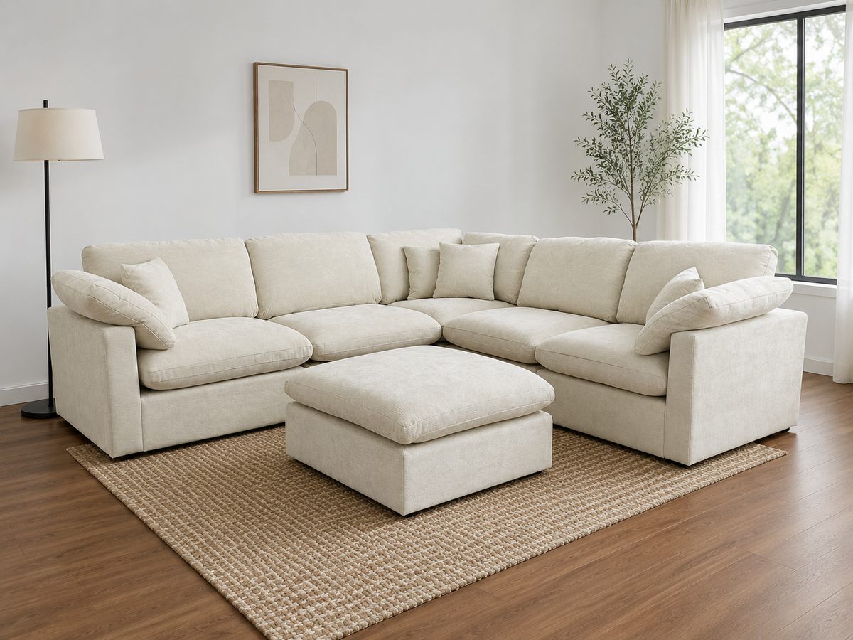 Nest | Cream | Corner Sectional | 5pc Corner + Ottoman