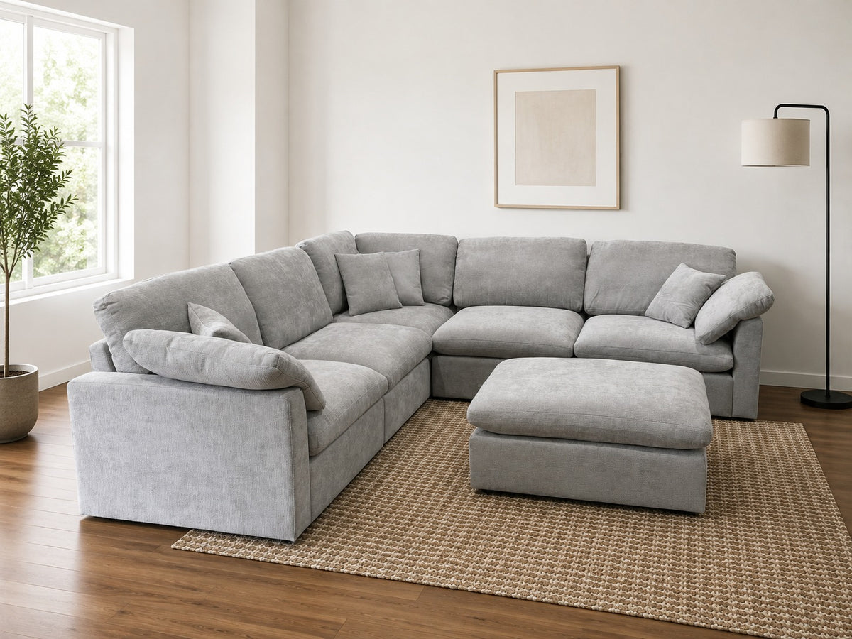 Nest | Light Grey | Corner Sectional | 5pc Corner + Ottoman