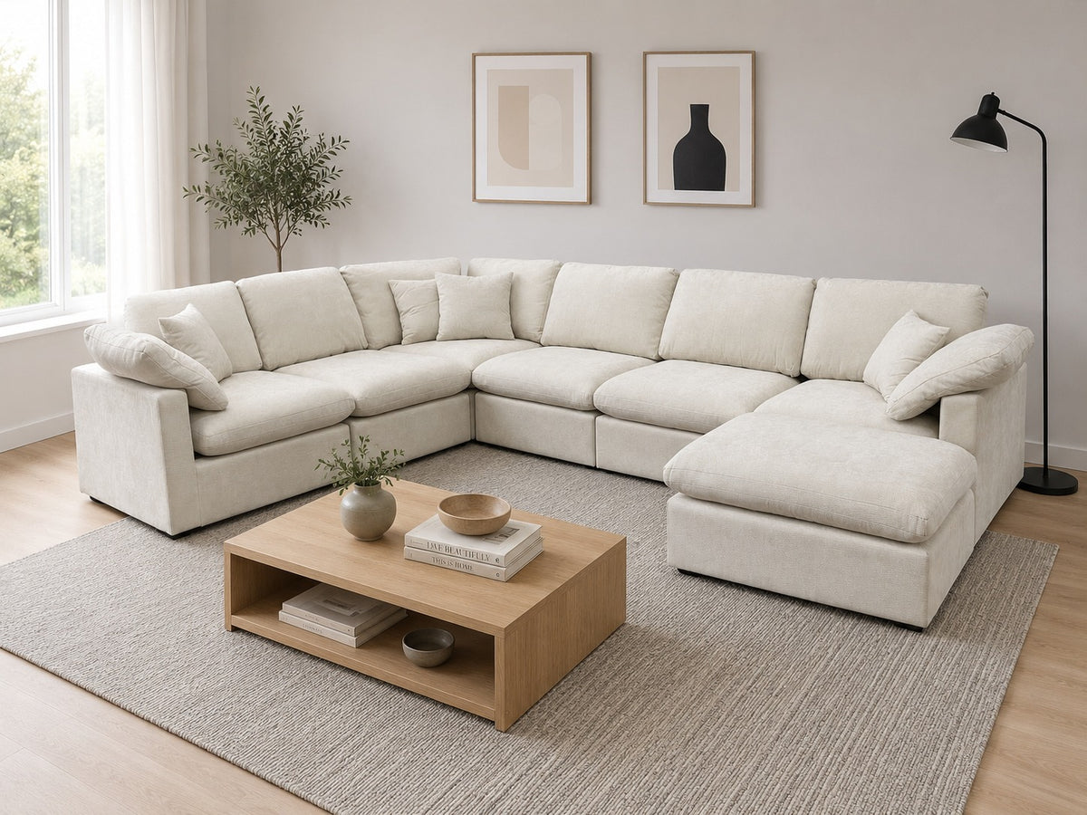 Nest | Cream | Corner Sectional | 6pc Corner + Ottoman