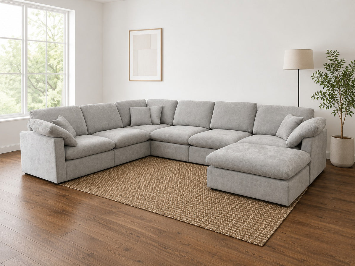 Nest | Light Grey | Corner Sectional | 6pc Corner + Ottoman