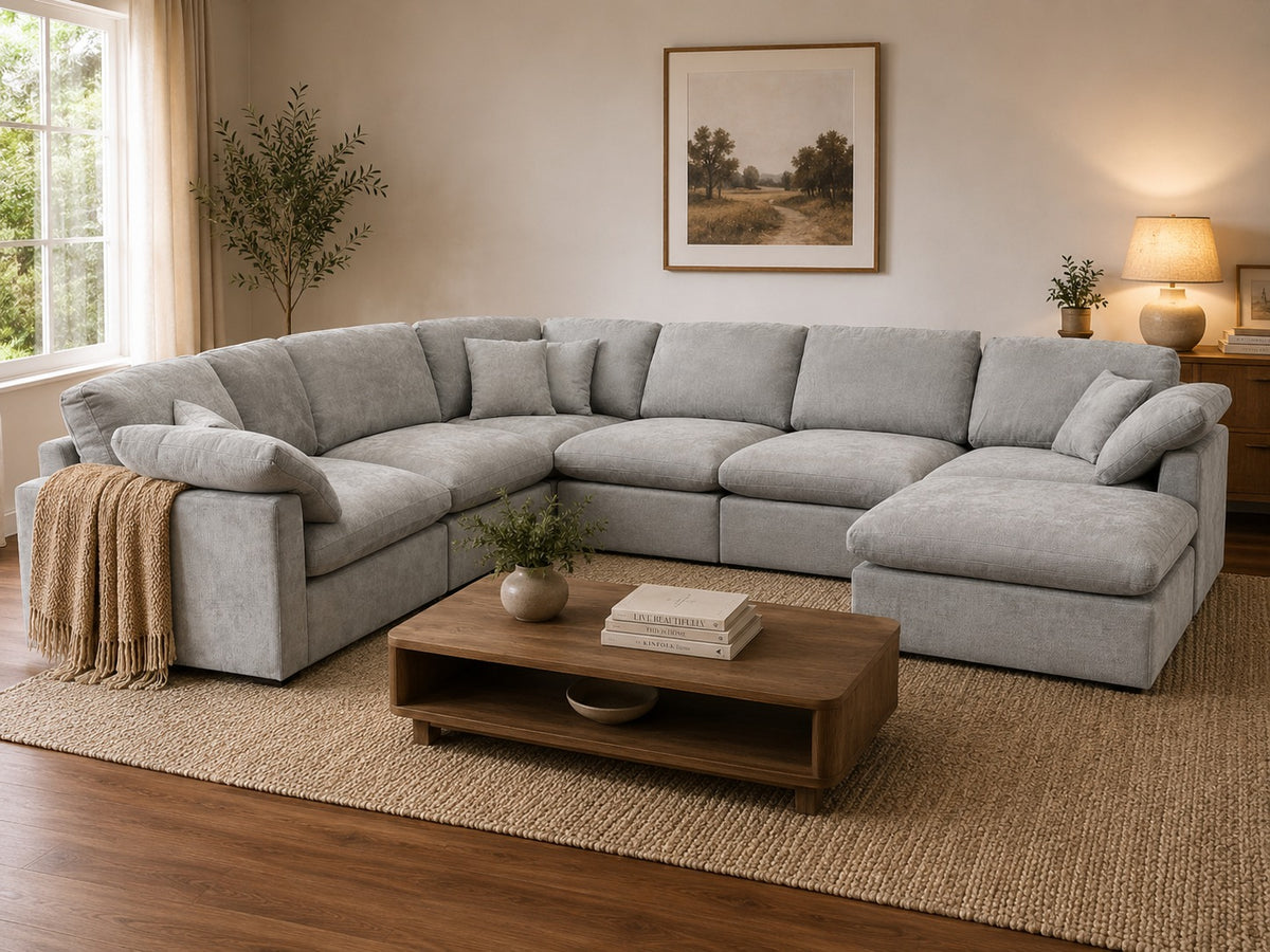 Nest | Light Grey | Corner Sectional | 6pc Corner + Ottoman