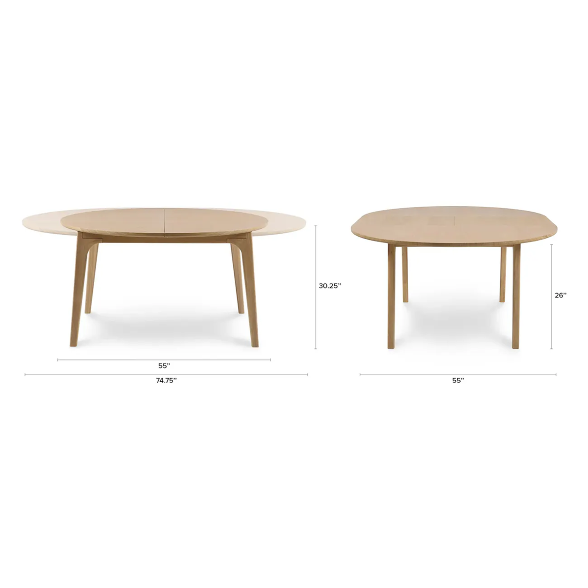 55" - 74.75" Extendable Dining Table - White Oak
