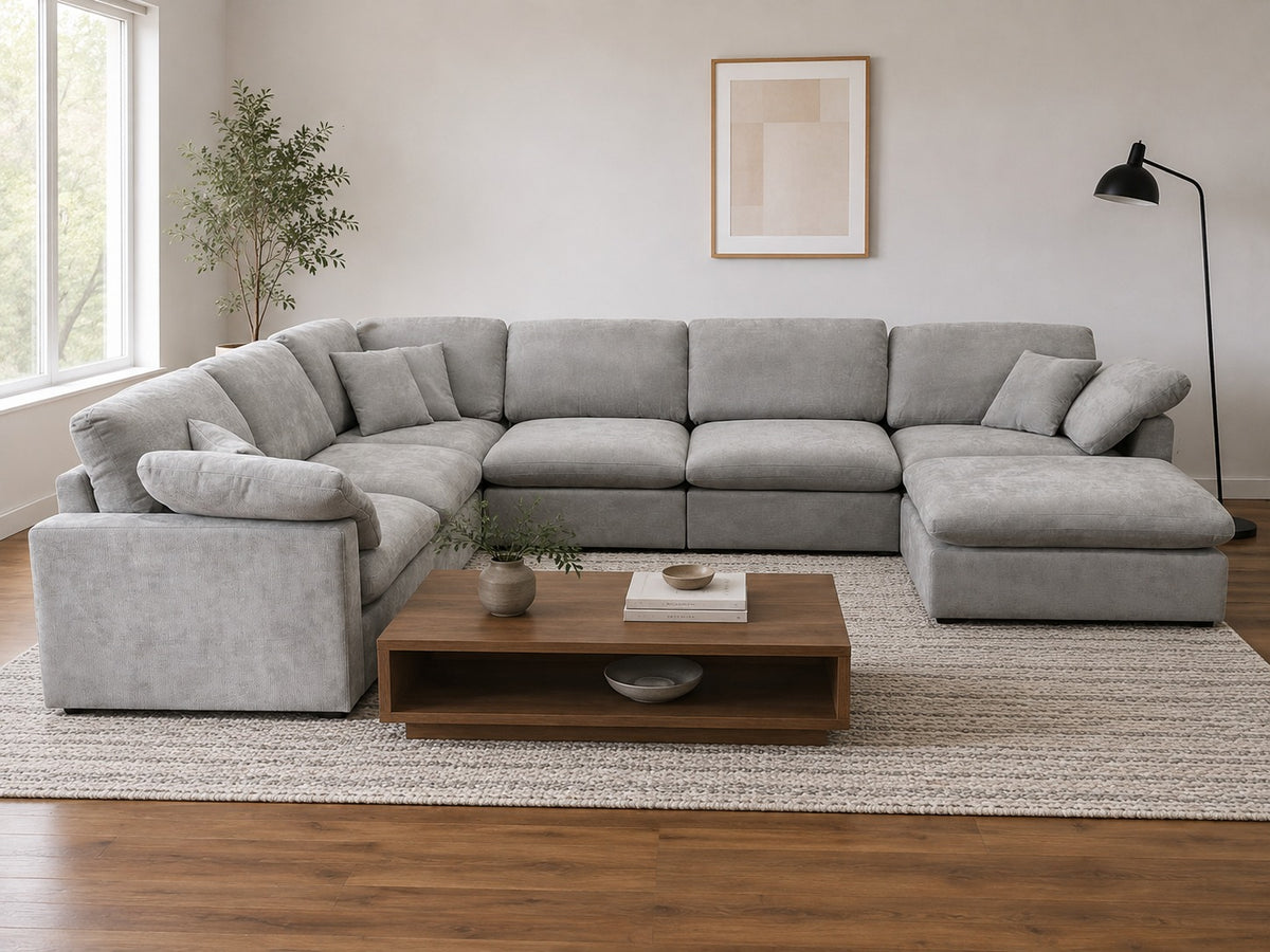 Nest | Light Grey | Corner Sectional | 6pc Corner + Ottoman