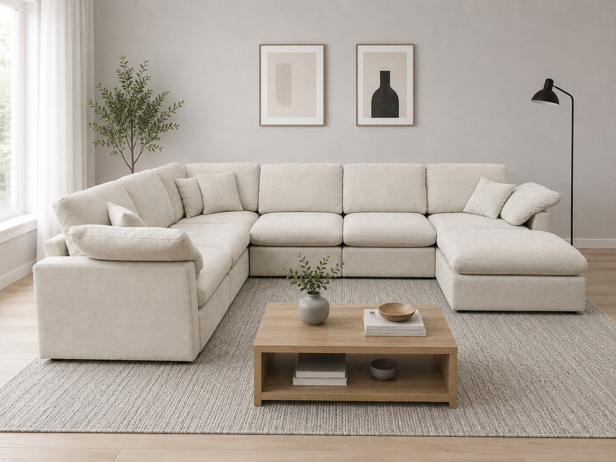Nest | Cream | Corner Sectional | 6pc Corner + Ottoman