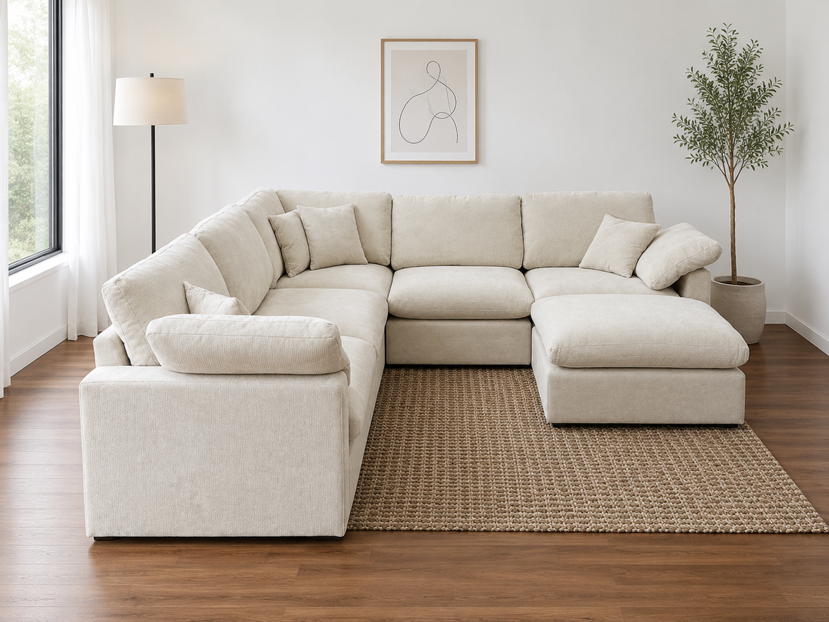 Nest | Cream | Corner Sectional | 5pc Corner + Ottoman
