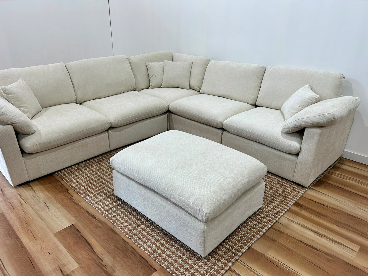 Nest | Cream | Corner Sectional | 5pc Corner + Ottoman