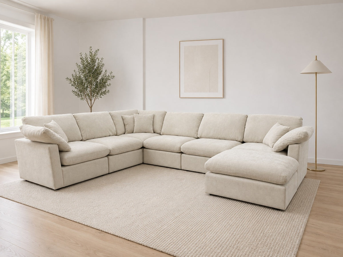 Nest | Cream | Corner Sectional | 6pc Corner + Ottoman