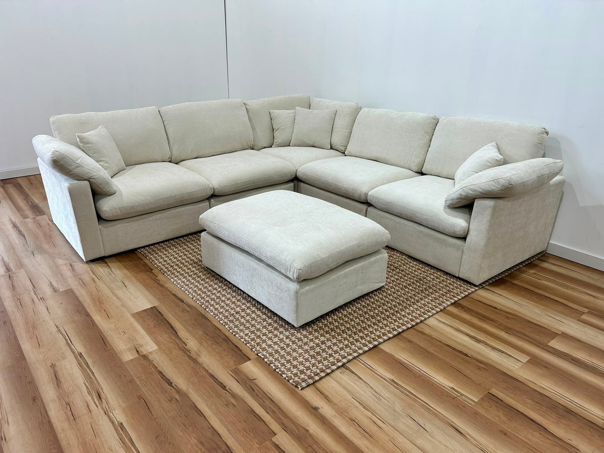 Nest | Cream | Corner Sectional | 5pc Corner + Ottoman