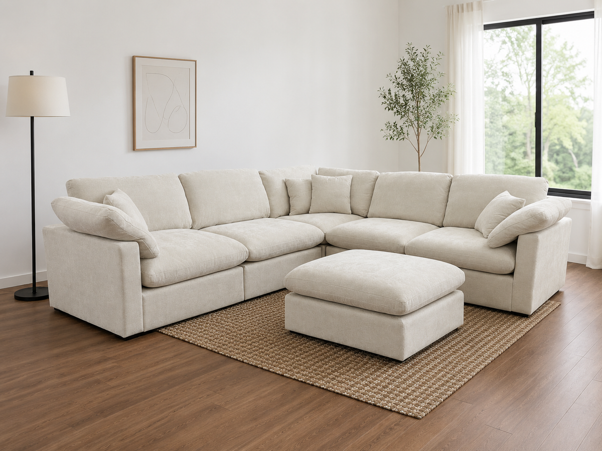 Nest | Cream | Corner Sectional | 5pc Corner + Ottoman